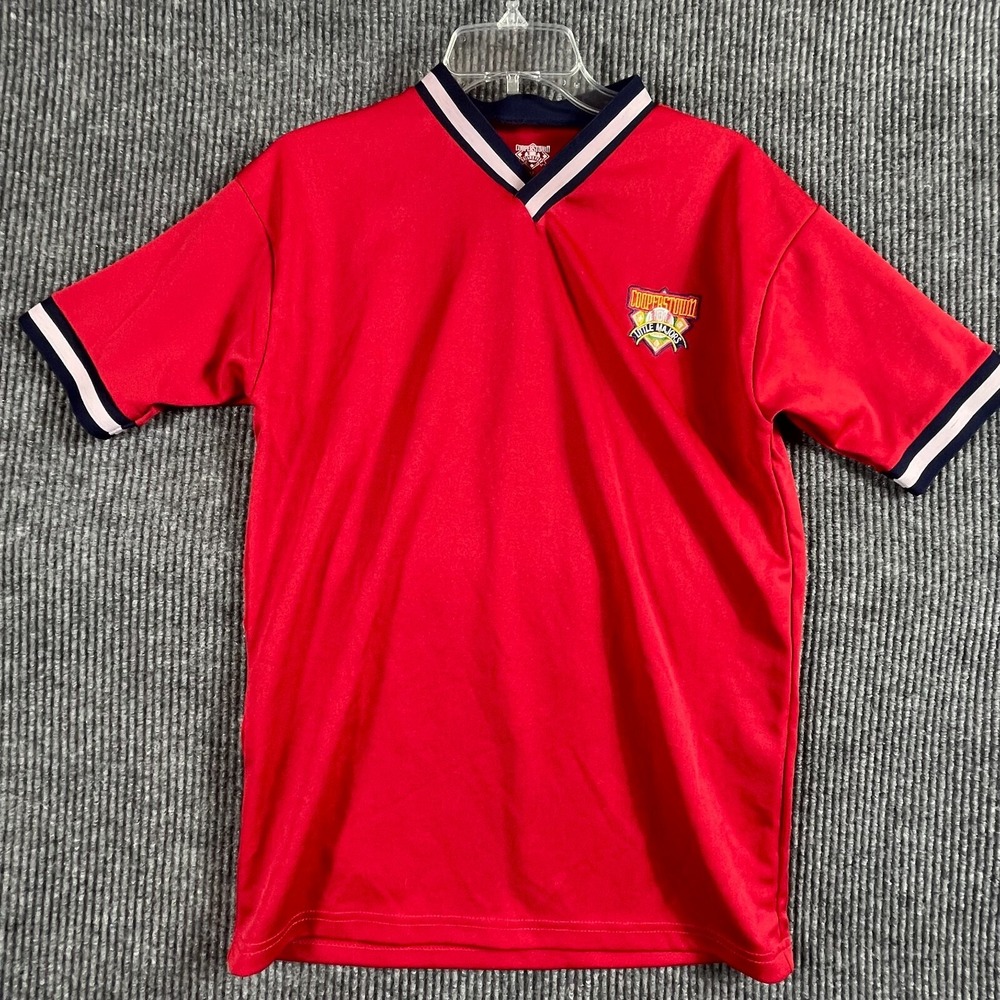 Cooperstown Jersey Adult Medium Red Little Majors Baseball Shirt‎ Stretch V Neck